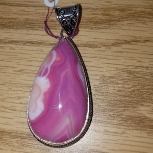 New Pink banded agate pendant Large